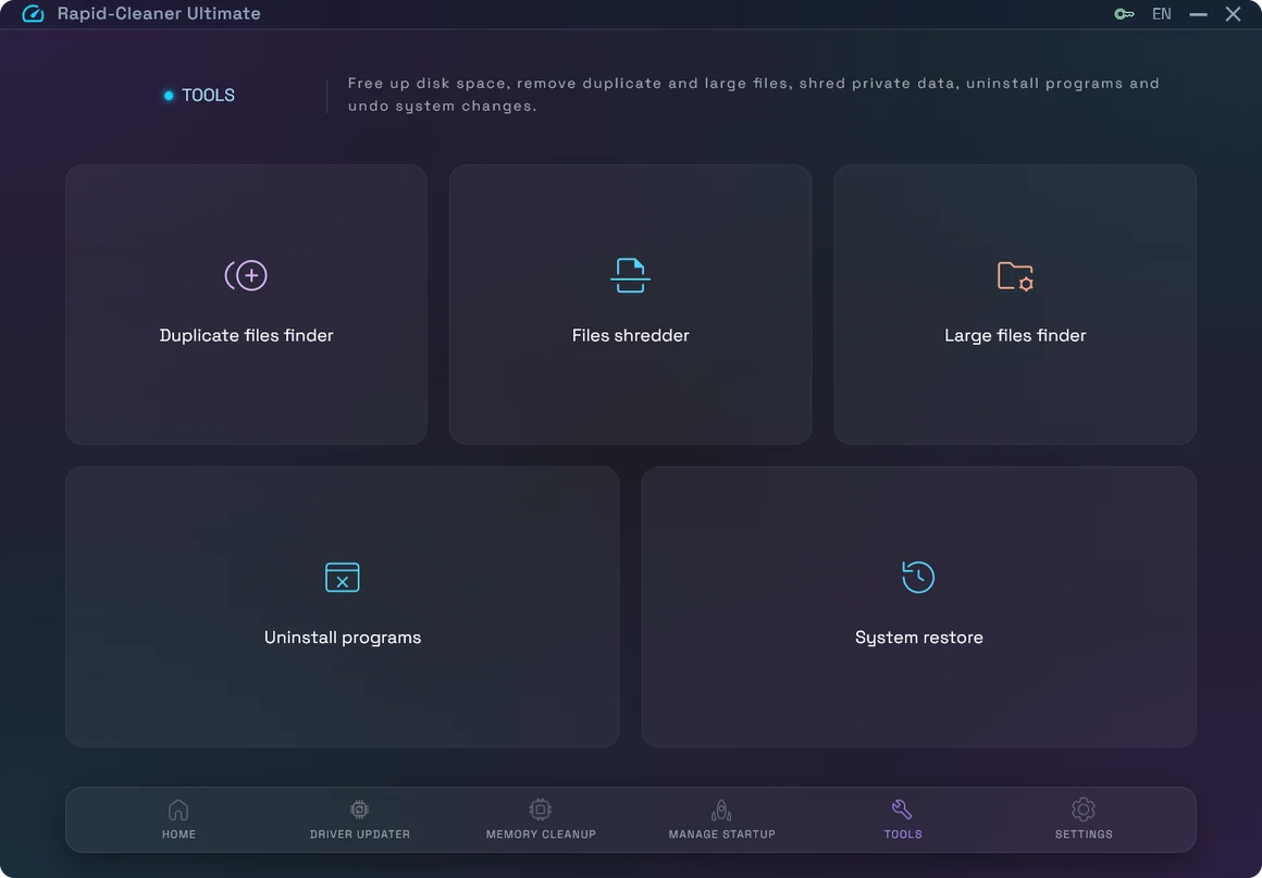Rapid-Cleaner Smart Tools: duplicate finder, large files finder and more